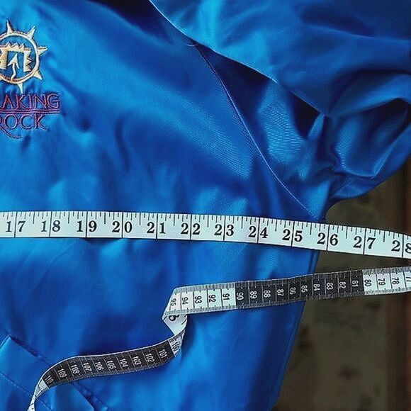 Vtg Y2K Speaking Rock faux satin snap up oversized bomber jacket - Picture 8 of 14